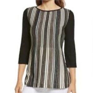 Ming Wang ribbed textured vertical striped sweater like tunic top XL